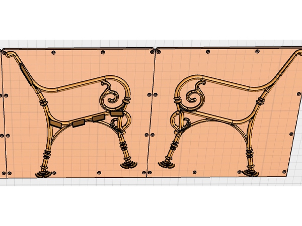 3D CAD drawing of cast iron park bench legs for casting mold development